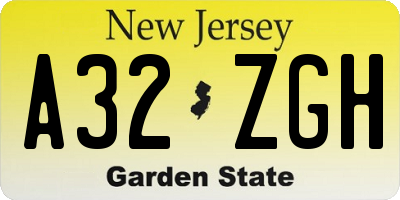 NJ license plate A32ZGH