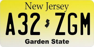 NJ license plate A32ZGM