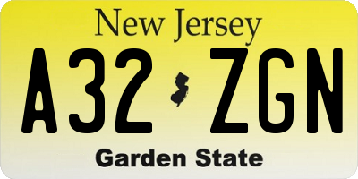 NJ license plate A32ZGN