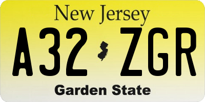NJ license plate A32ZGR
