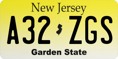 NJ license plate A32ZGS
