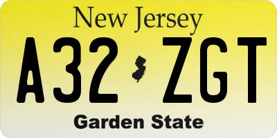 NJ license plate A32ZGT
