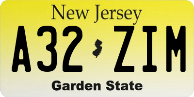 NJ license plate A32ZIM
