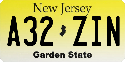 NJ license plate A32ZIN