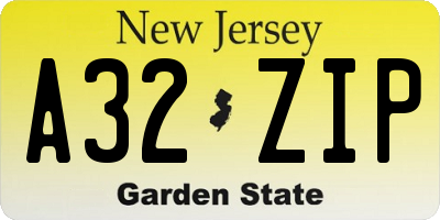 NJ license plate A32ZIP