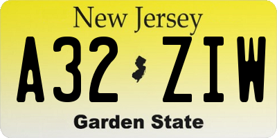 NJ license plate A32ZIW