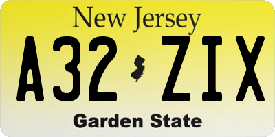 NJ license plate A32ZIX