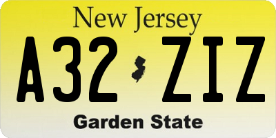 NJ license plate A32ZIZ