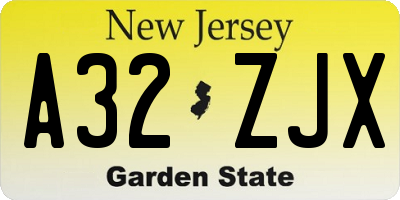 NJ license plate A32ZJX