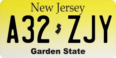 NJ license plate A32ZJY