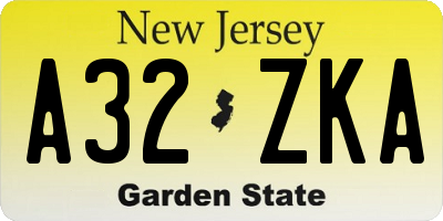 NJ license plate A32ZKA