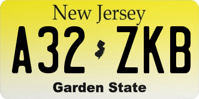 NJ license plate A32ZKB