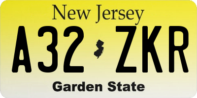 NJ license plate A32ZKR