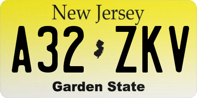NJ license plate A32ZKV