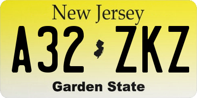 NJ license plate A32ZKZ