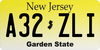 NJ license plate A32ZLI