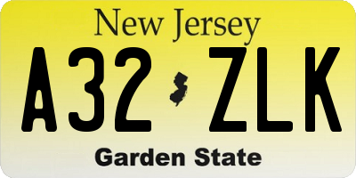 NJ license plate A32ZLK