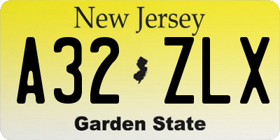 NJ license plate A32ZLX