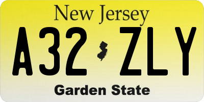 NJ license plate A32ZLY