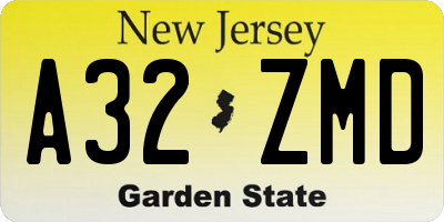 NJ license plate A32ZMD