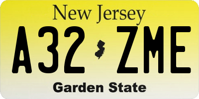 NJ license plate A32ZME