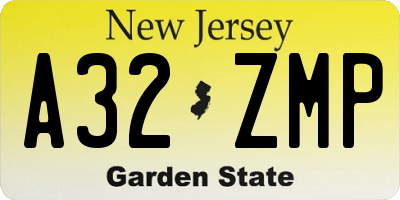 NJ license plate A32ZMP