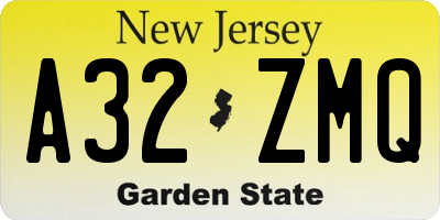 NJ license plate A32ZMQ