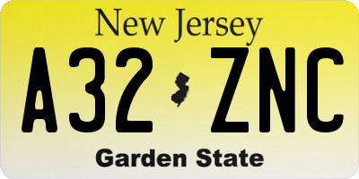 NJ license plate A32ZNC