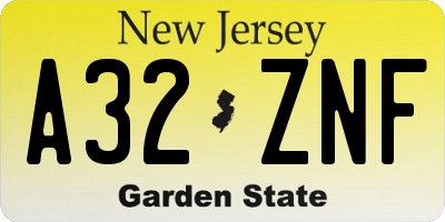 NJ license plate A32ZNF
