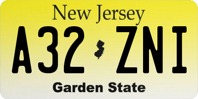 NJ license plate A32ZNI