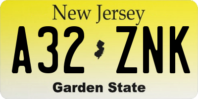 NJ license plate A32ZNK