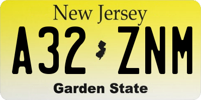 NJ license plate A32ZNM