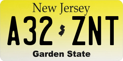 NJ license plate A32ZNT