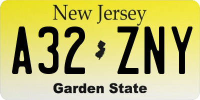 NJ license plate A32ZNY
