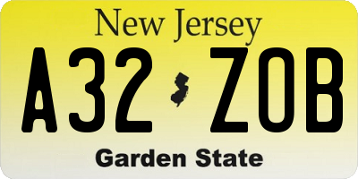 NJ license plate A32ZOB