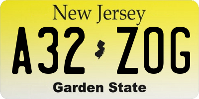 NJ license plate A32ZOG