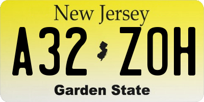 NJ license plate A32ZOH