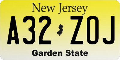 NJ license plate A32ZOJ