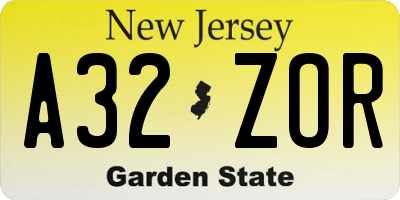 NJ license plate A32ZOR