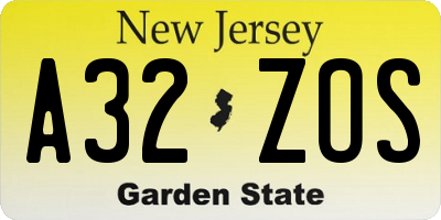 NJ license plate A32ZOS
