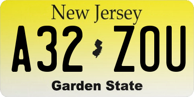 NJ license plate A32ZOU