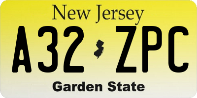 NJ license plate A32ZPC