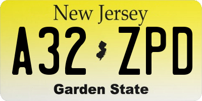 NJ license plate A32ZPD
