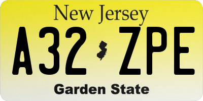 NJ license plate A32ZPE