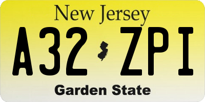 NJ license plate A32ZPI