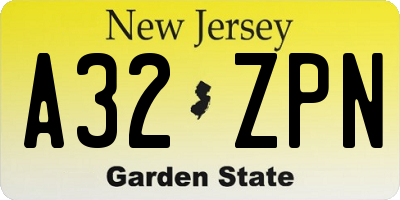 NJ license plate A32ZPN