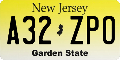 NJ license plate A32ZPO