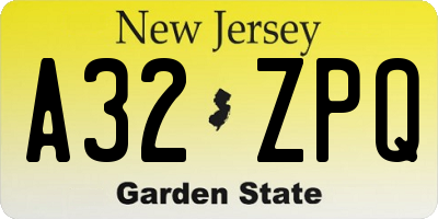 NJ license plate A32ZPQ
