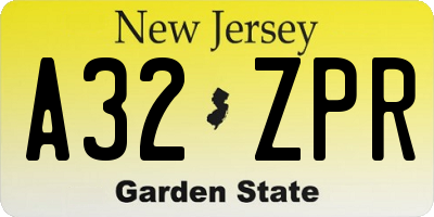 NJ license plate A32ZPR