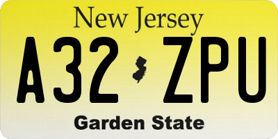 NJ license plate A32ZPU